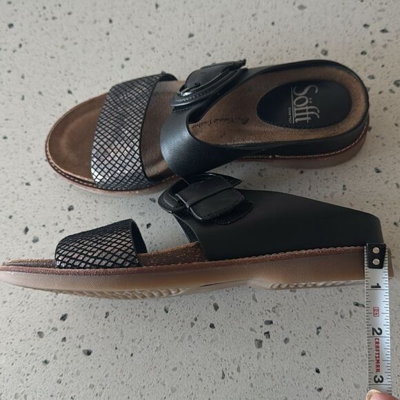 Sofft Braye Women’s Size 6 Black Leather Comfort Sandals Slip On Low Wedge Slide - Picture 7 of 12